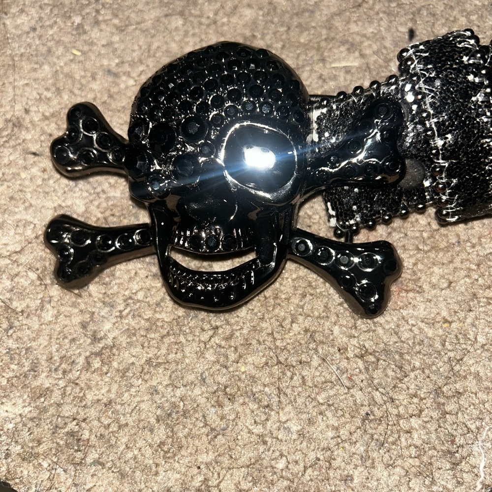 Black Skull Studded Rhinestone Belt - Picture 6 of 7